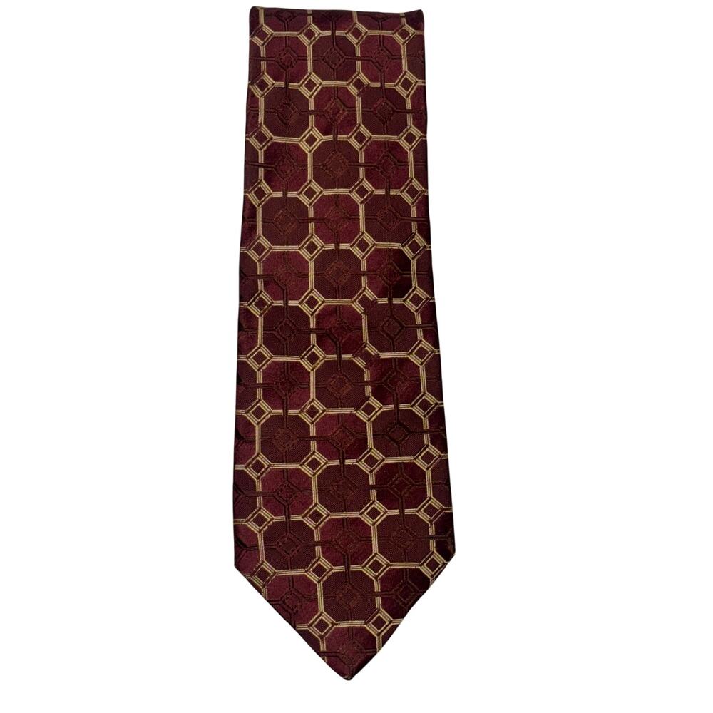 Canali Neck Tie Burgundy 100% Silk Geometric Made in Italy Designer Luxury
